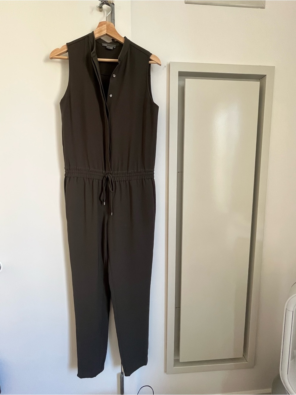 Vince Sleeveless Drawstring Jumpsuit in Dark Olive